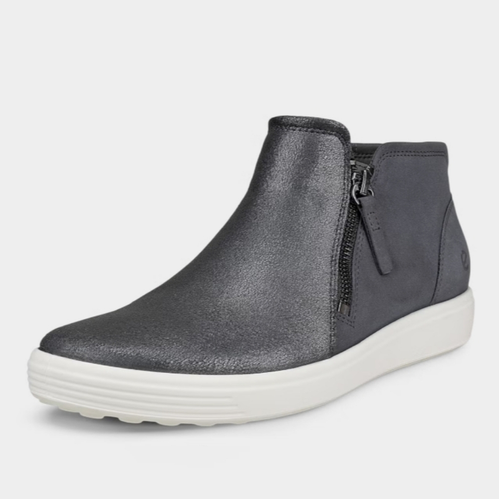 Ecco Gray Metallic Leather Ankle Booties Sneakers Women's 9 / EUR 40